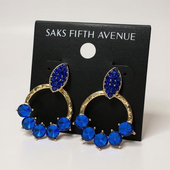 Saks Fifth Avenue Blue Crystal Hoop Drop Earrings NEW - Picture 1 of 5